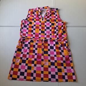 IBKUL Dress Womens XL Multicolor Check Sleeveless Shirt Dress Pockets Golf